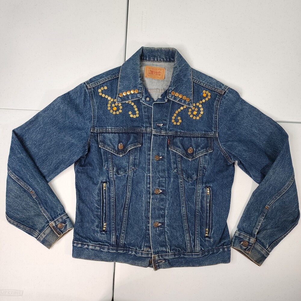 Vintage 80s Type 3 Trucker Levi’s 40 Blue Denim Jacket 70506 0216 Custom Studded